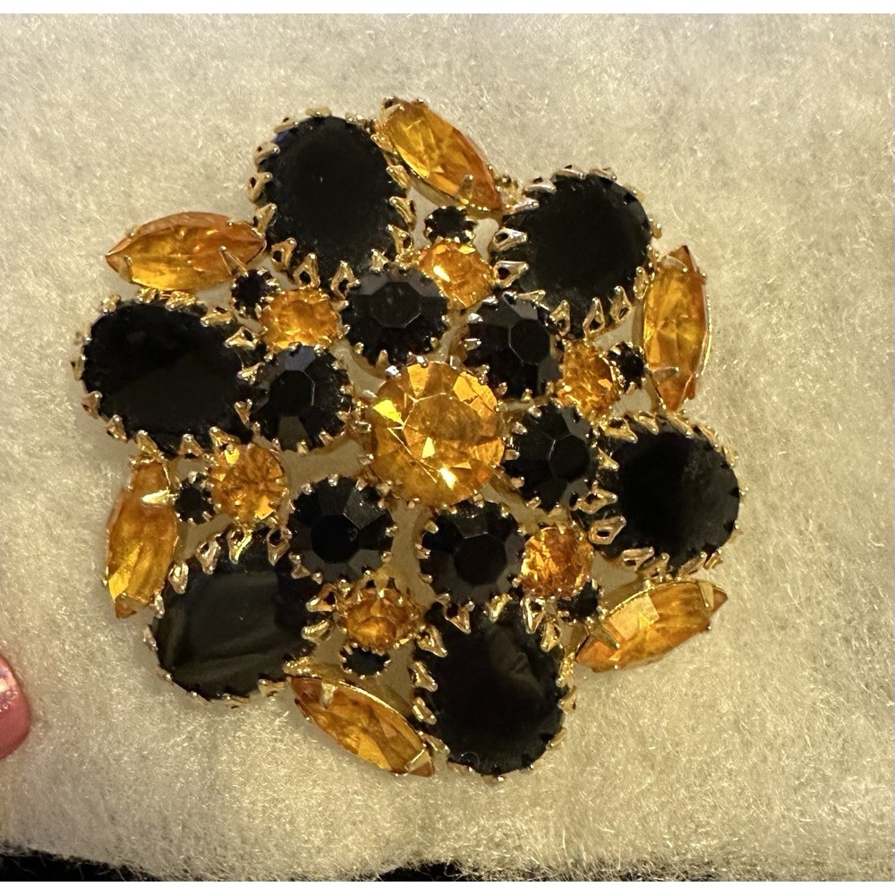 Vintage‎ Juliana Brooch Black & Citrine Color Rhinestones